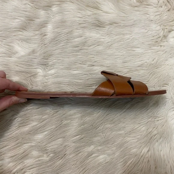 Zara Flat Crossed Brown Leather Sandals Slip On Open Toe Flats Boho Resortwear - Picture 5 of 11